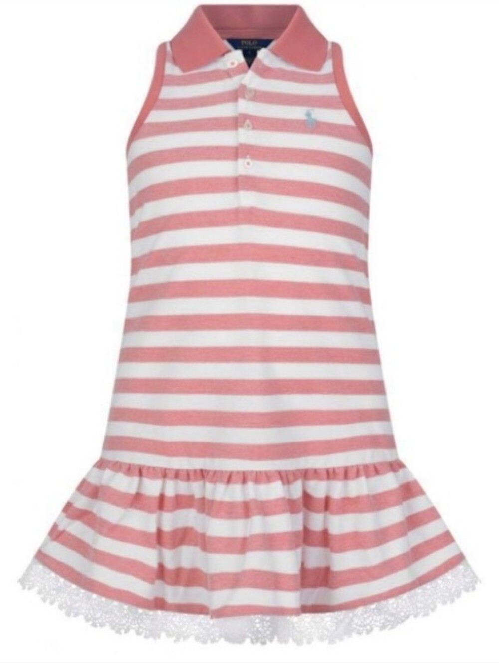 Ralph Lauren Pink & White Striped Sleeveless Polo Dress with Lace Hem